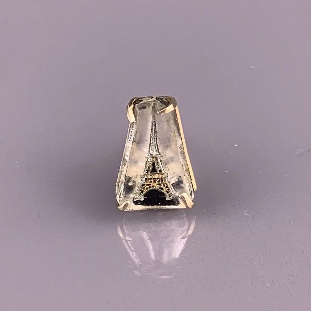 Reverse Carved Eiffel Tower Tie Tack Pin Lucite Gray Paris France Swank Vintage